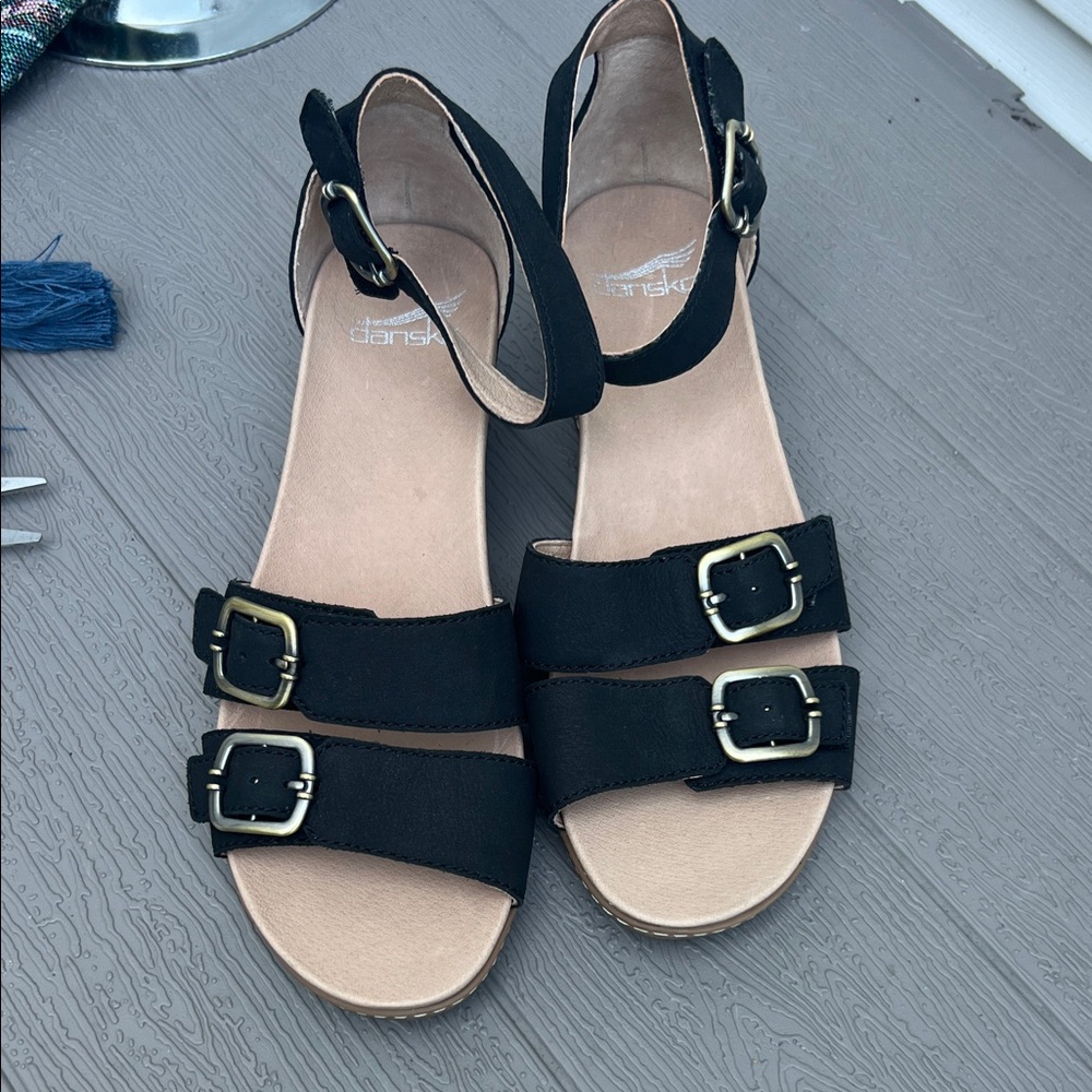 Dansko Black Sandals with Gold Accents